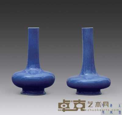 清代康熙 洒兰釉长颈扁瓶（一对） 高19.5cm